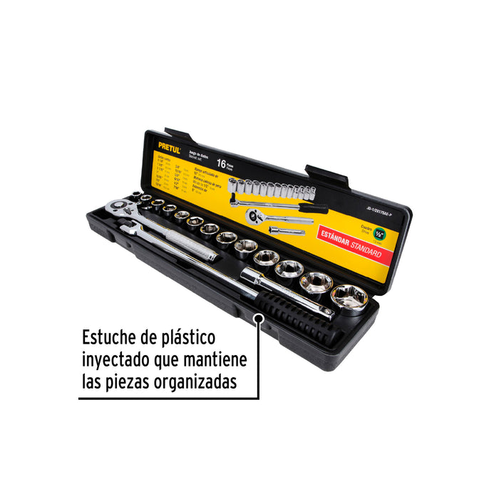Juego de 16 herramientas 1/2' std para mecánico, Pretul Código: 21172