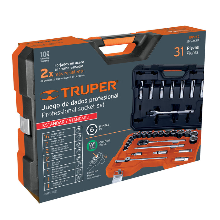 Juego de 31 herramientas cuadro 1/2' std para mecánico Código: 102260