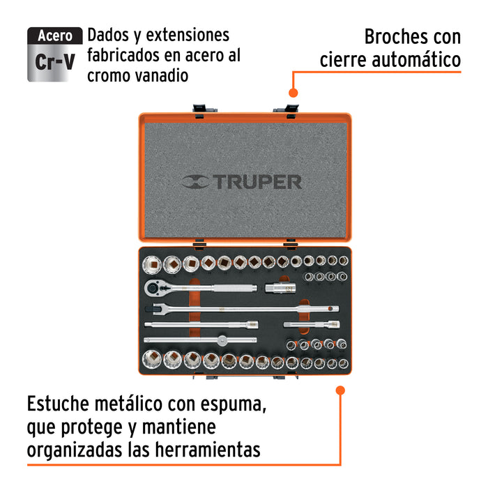 Juego de 42 herramientas cuadro 1/2' std y mm para mecánico Código: 13940