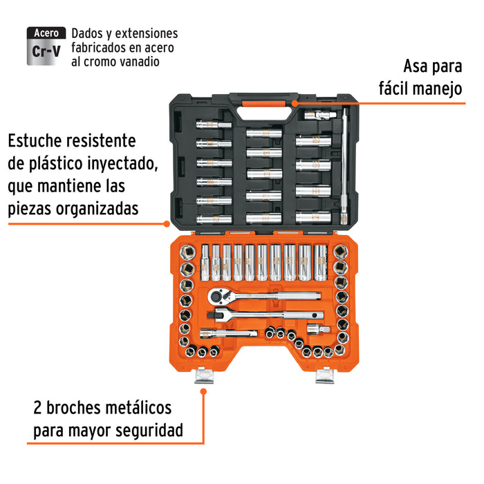 Juego de 56 herramientas cuadro 1/2' std y mm para mecánico Código: 102261