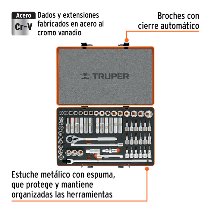 Juego de 64 herramientas cuadro 1/2' std y mm para mecánico Código: 12892