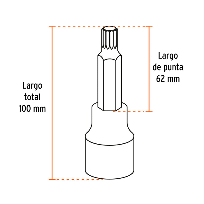 Juego de 7 dados cuadro 1/2' punta larga bristol, en estuche Código: 101306