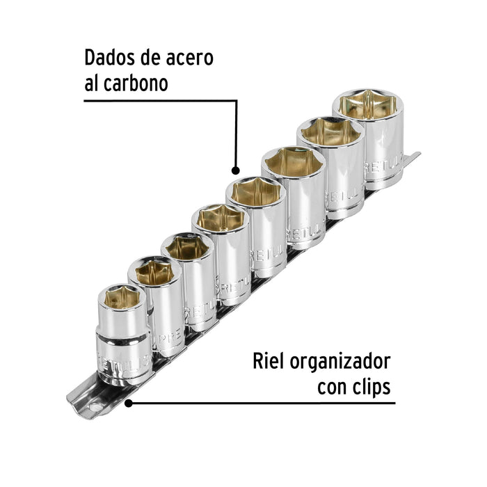 Juego de 8 dados cuadro 1/2' mm, Pretul Código: 21176