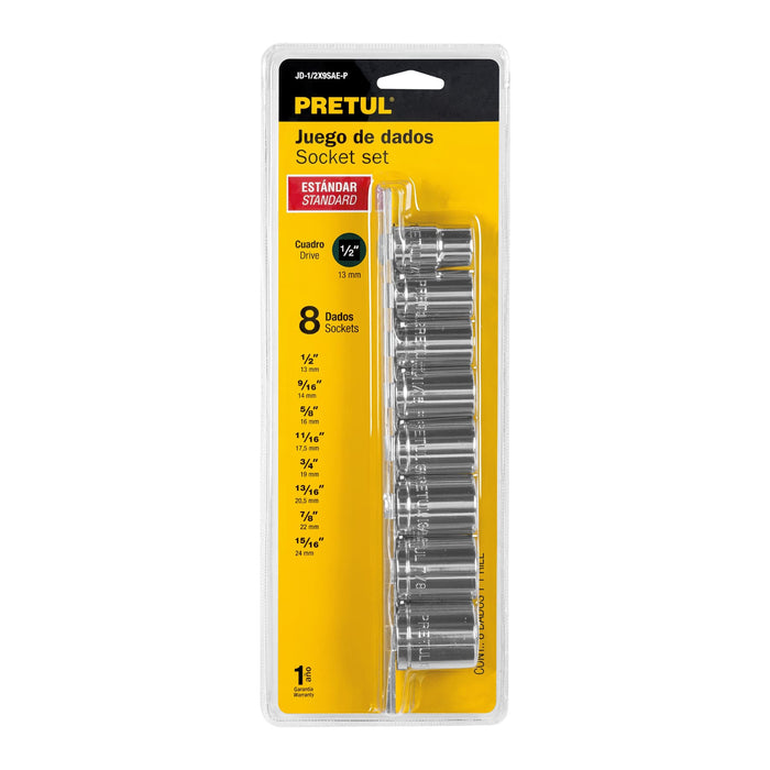 Juego de 8 dados cuadro 1/2' std, Pretul Código: 21170