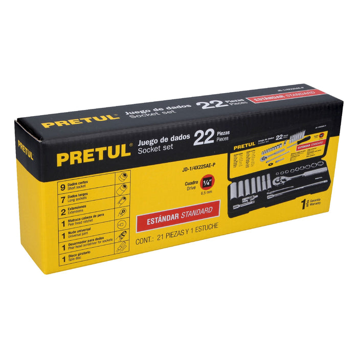 Juego de 22 herramientas 1/4' std para mecánico, Pretul Código: 23981