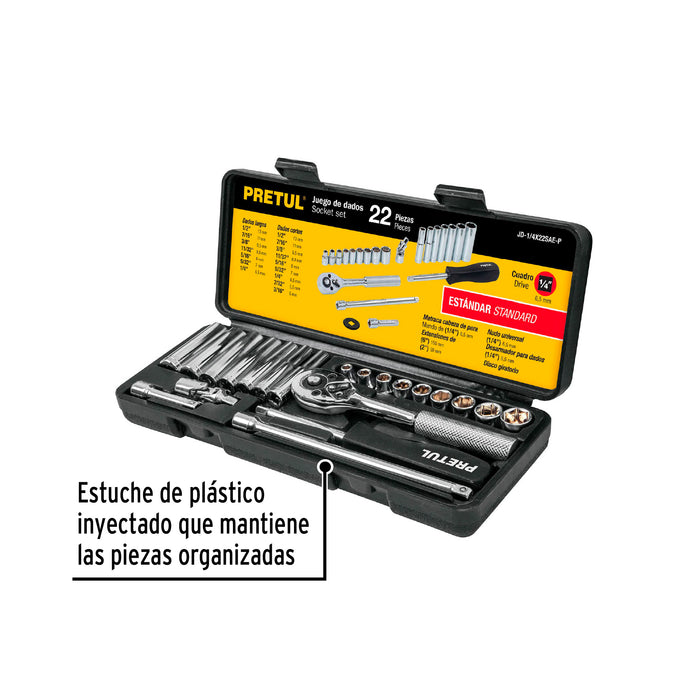 Juego de 22 herramientas 1/4' std para mecánico, Pretul Código: 23981