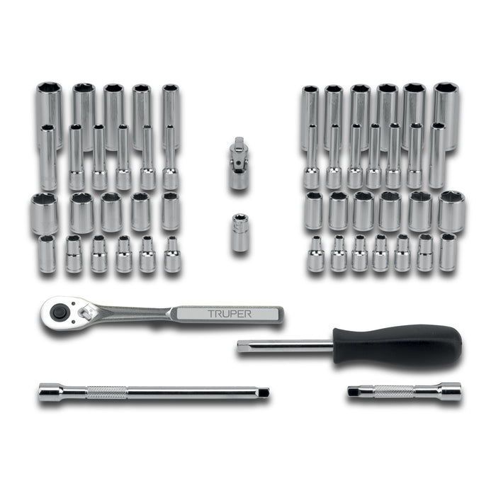 Juego de 54 herramientas cuadro 1/4' std y mm para mecánico Código: 102388