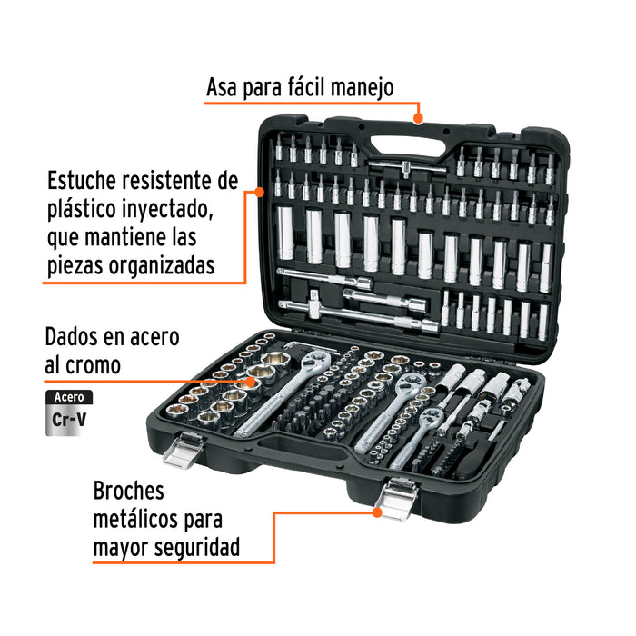 Juego de 172 herramientas 1/4', 3/8' y 1/2' mm p/mecánico 102411 JD-172M