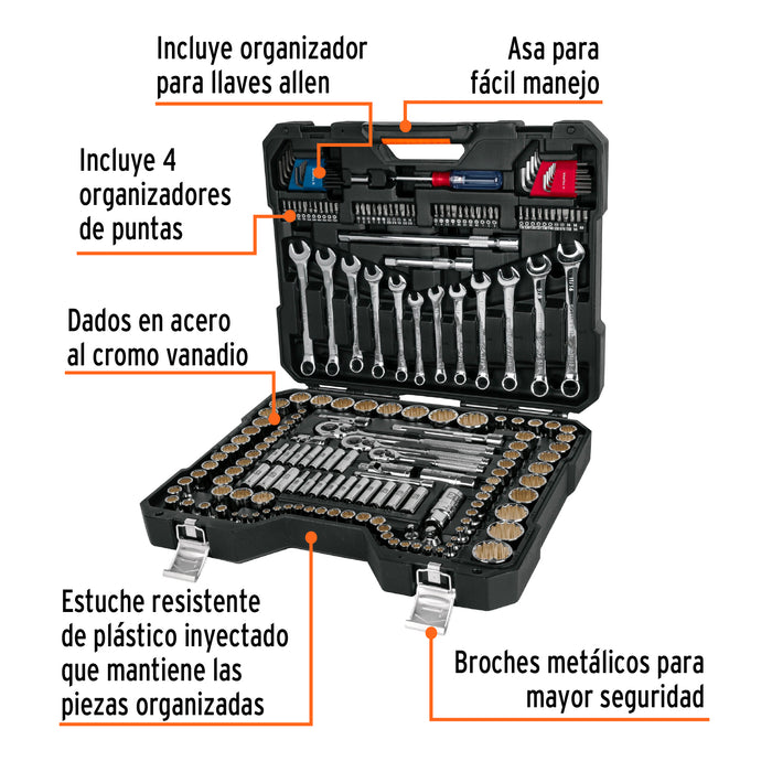 Juego 199 herramientas 1/4', 3/8' y 1/2' std y mm p/mecánico 12894 JD-199MP