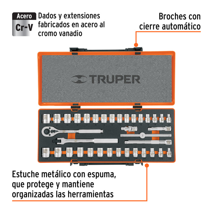 Juego de 36 herramientas cuadro 3/8' std y mm para mecánico Código: 13955