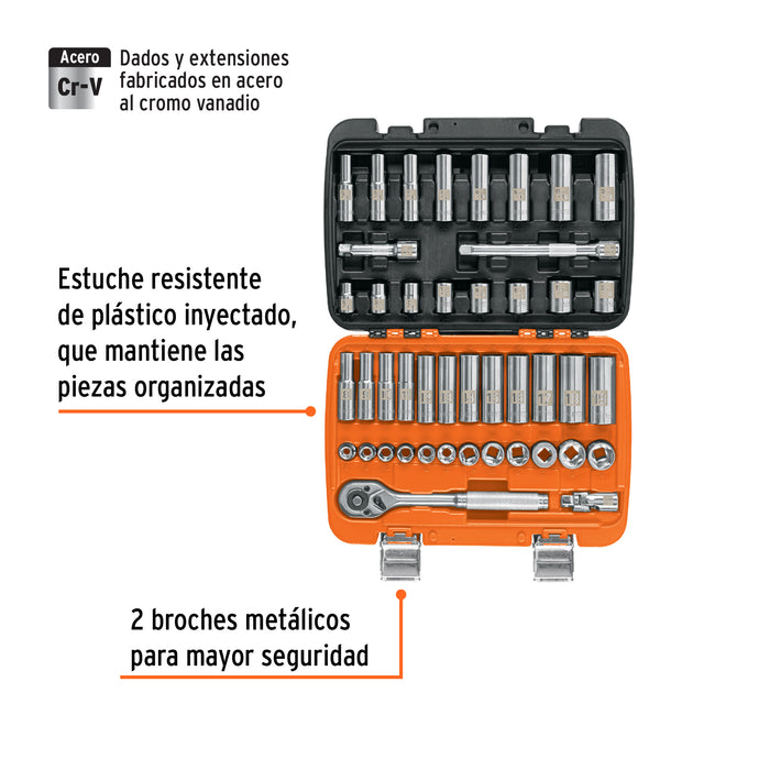 Juego de 45 herramientas cuadro 3/8' std y mm para mecánico Código: 102410