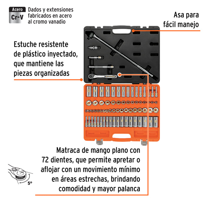 Juego de 73 herramientas cuadro 3/8' std y mm para mecánico Código: 102389