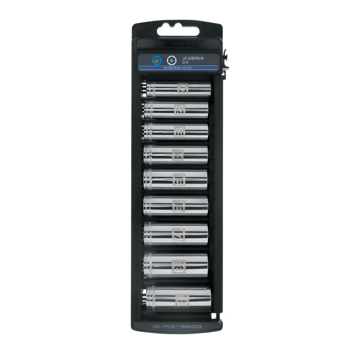 Juego de 9 dados largos cuadro 3/8' mm, Truper Código: 14173