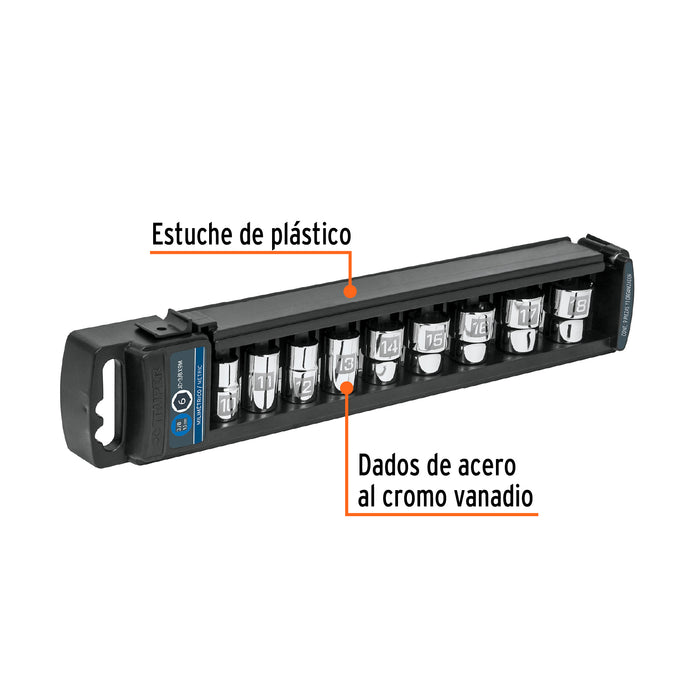 Juego de 9 dados cuadro 3/8' mm, Truper Código: 13952
