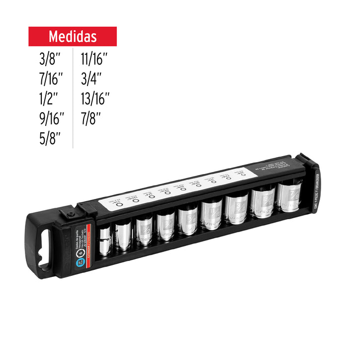 Juego de 9 dados cuadro 3/8' std, Truper Código: 13950