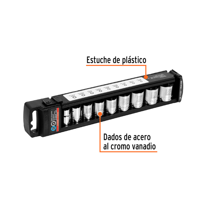 Juego de 9 dados cuadro 3/8' std, Truper Código: 13950