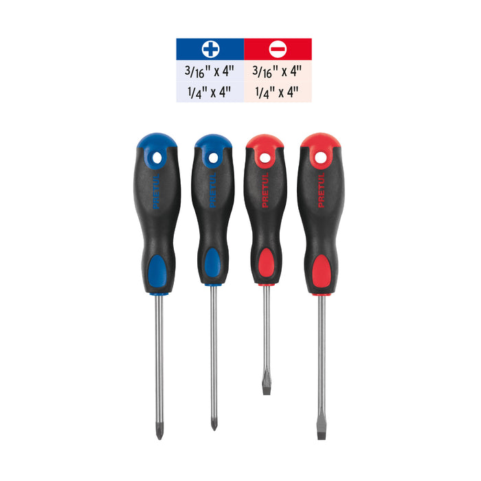 Juego de 4 desarmadores mango Comfort Grip, Pretul 20218 JD-4BP