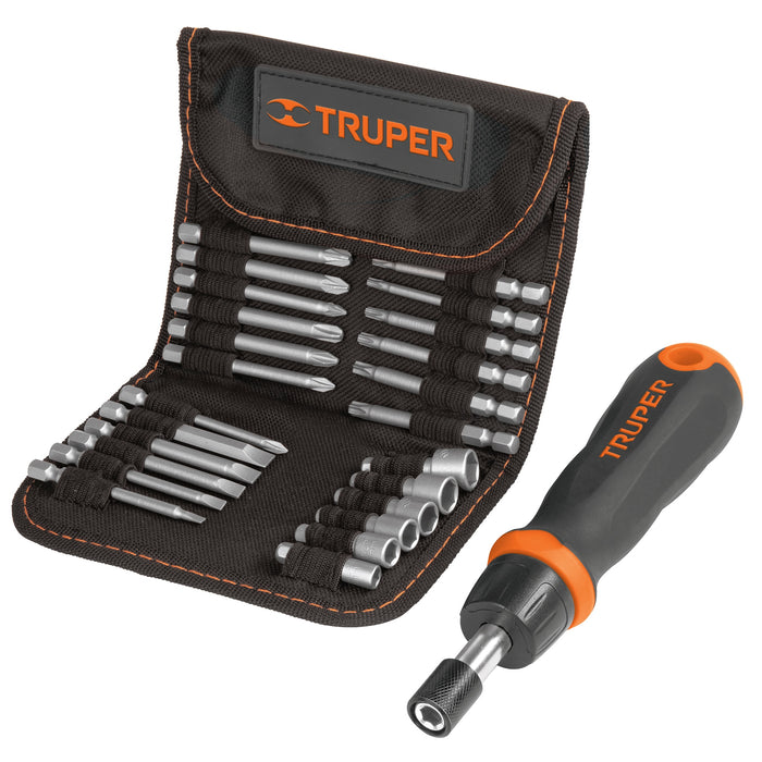 Desarmador tipo matraca con 18 puntas y 6 dados, Truper 18219 JDM-26