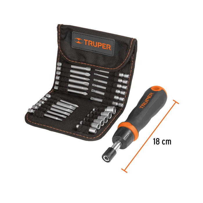 Desarmador tipo matraca con 18 puntas y 6 dados, Truper 18219 JDM-26