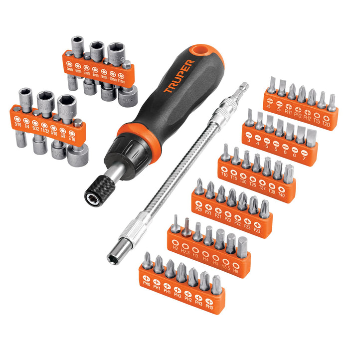 Desarmador tipo matraca con 42 puntas, 14 dados y extensión 18220 JDM-58