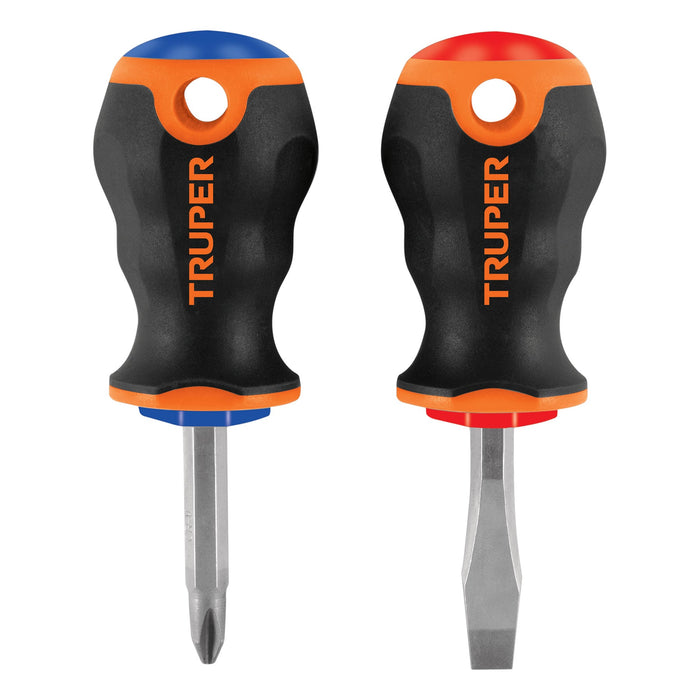 Dúo de desarmadores 1/4' x 1-1/2' mango Comfort Grip, Truper 19624 JDT-2B