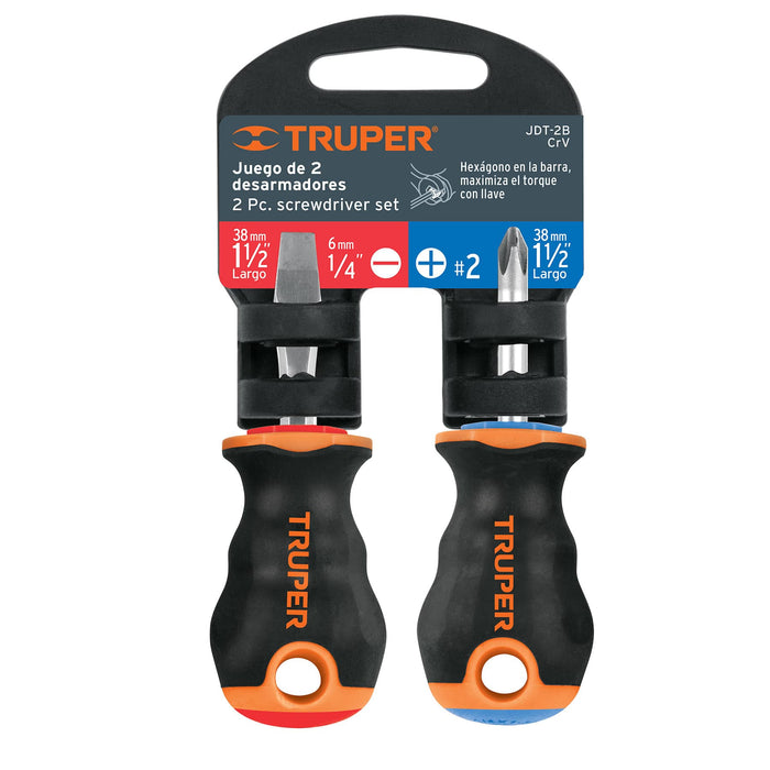 Dúo de desarmadores 1/4' x 1-1/2' mango Comfort Grip, Truper 19624 JDT-2B