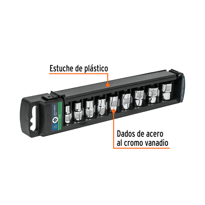 Juego de 9 dados cuadro 3/8' torx, Truper Código: 10025