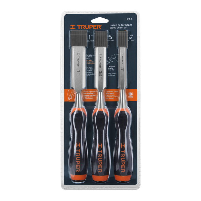 Juego de 3 formones mango Comfort Grip, Truper 17759 JFT-3