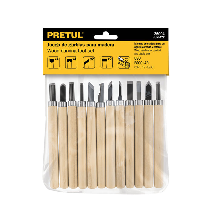 Juego de 12 gurbias escolares para madera, Pretul 26094 JGM-12P