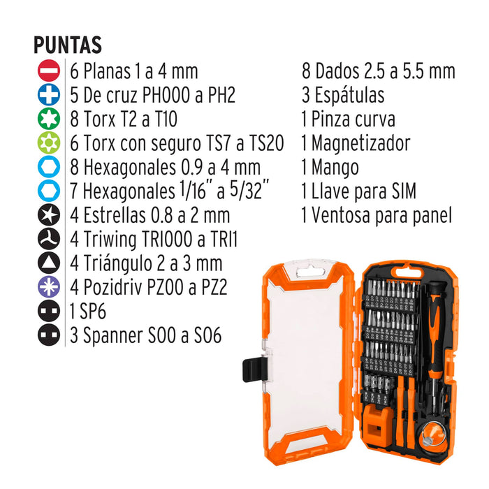 Juego de 77 piezas para reparación de electrónica, Truper 100373 JGO-TEL-77