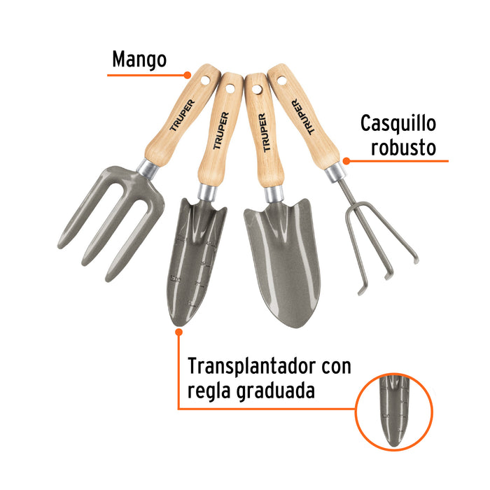 Juego de 4 herramientas, mangos de 6' para jardín, Truper 15030 JJ-4