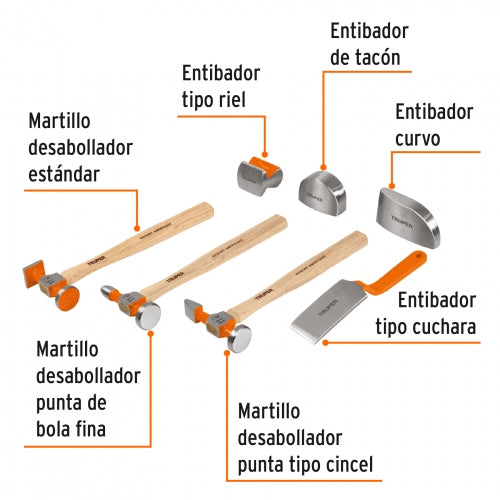 Juego 7 piezas de martillos y entibadores para hojalatero 100785 JM-HO