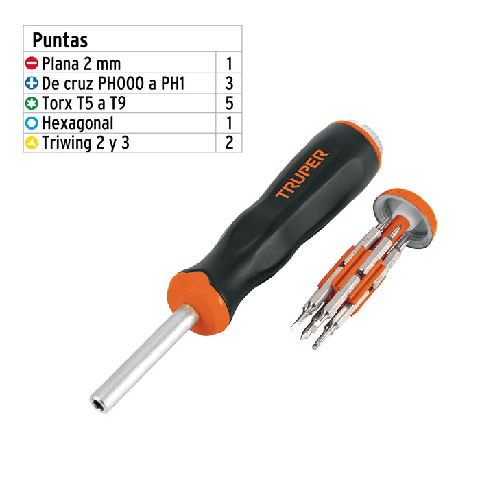 Desarmador de joyero multi puntas 12 en 1, Truper 102503 JOY-12