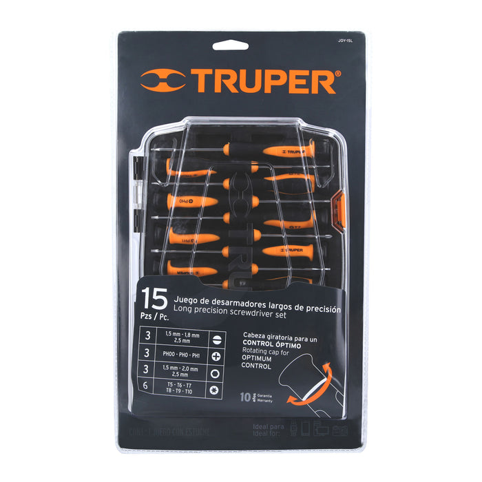 Juego con 15 desarmadores largos de precisión, Truper 14157 JOY-15L