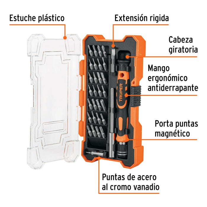 Desarmador de precisión con 30 puntas y extensión, Truper 14162 JOY-32