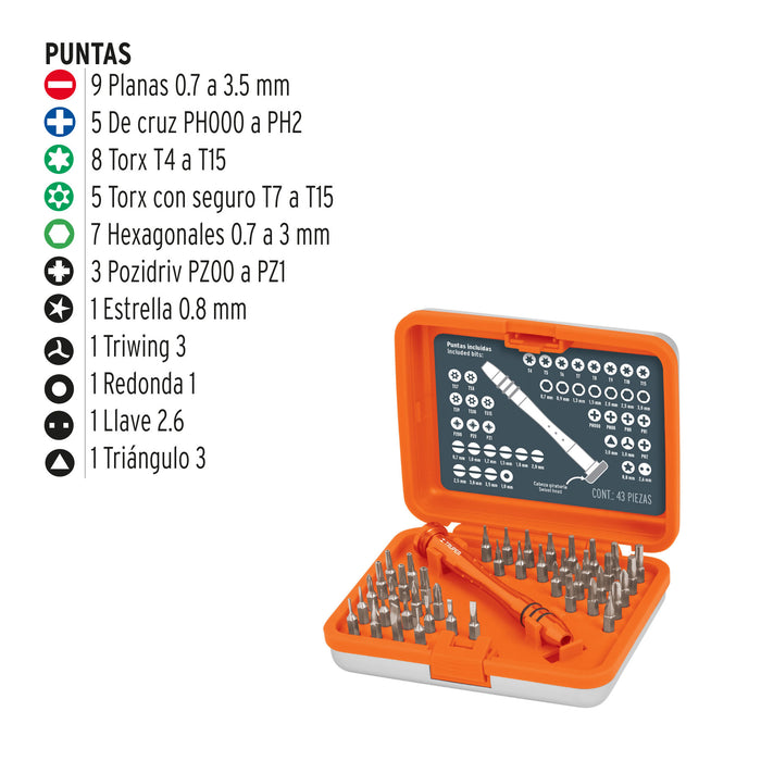 Desarmador de precisión con 42 puntas intercambiables 14163 JOY-43