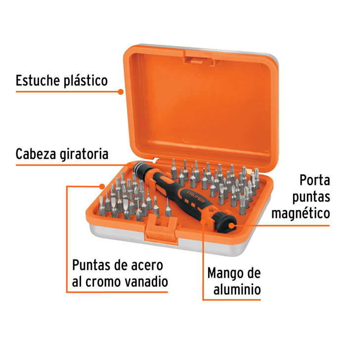 Desarmador de precisión con 42 puntas intercambiables 14163 JOY-43