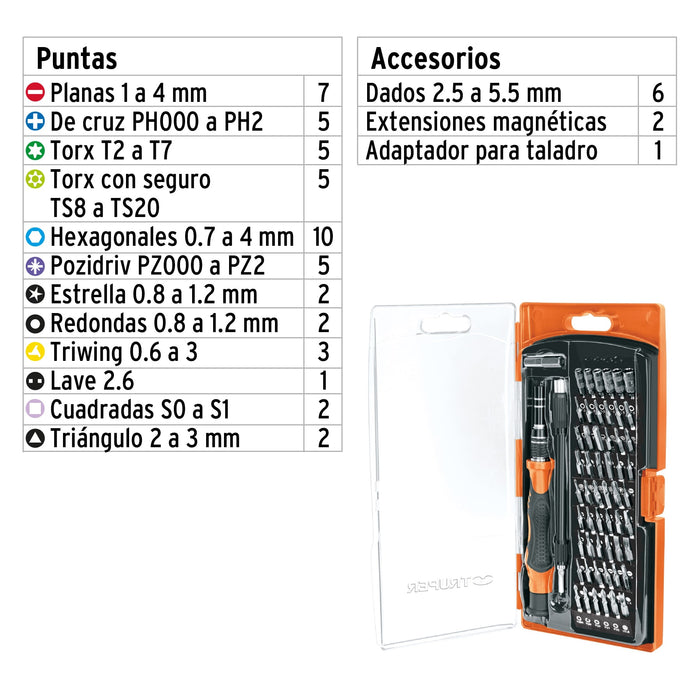 Desarmador de precisión con 57 puntas intercambiables 102396 JOY-57