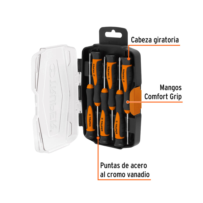 Juego con 6 desarmadores largos de precisión, Truper 14156 JOY-6L