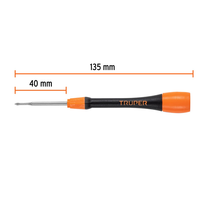Desarmador de precisión de cruz PH0 mango ergonómico, Truper 100670 JOY-C0