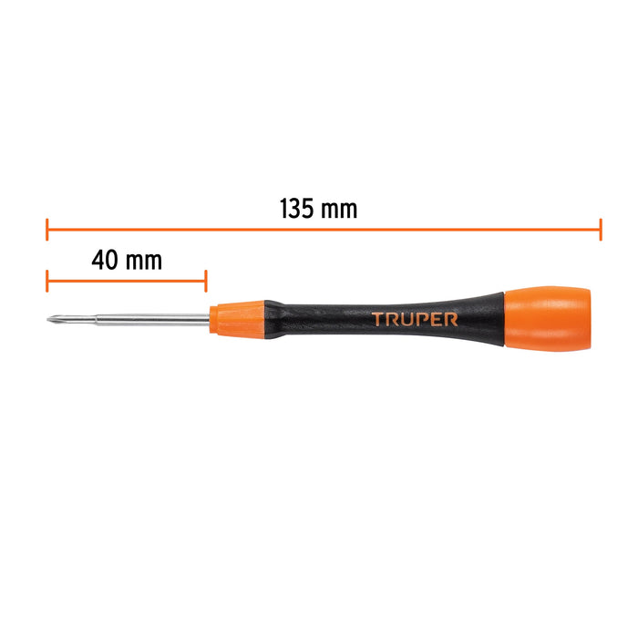 Desarmador de precisión de cruz PH0 mango ergonómico, Truper 100670 JOY-C0