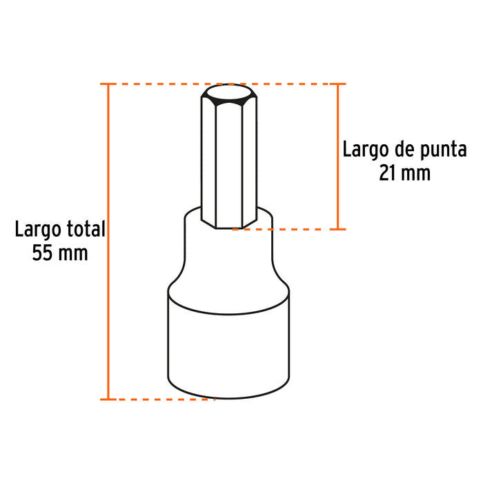 Juego de 7 dados cuadro 1/2' punta hex std, estuche metálico Código: 13929