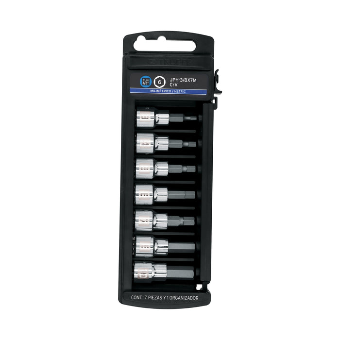 Juego de 7 dados cuadro 3/8' punta hexagonal mm, Truper Código: 14170