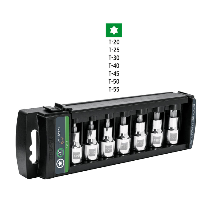 Juego de 7 dados cuadro 1/2' punta torx, Truper Códig: 102237