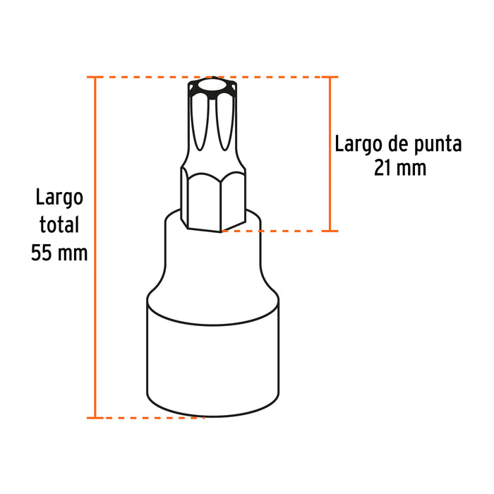 Juego de 7 dados cuadro 1/2' punta torx, estuche metálico Código: 13928