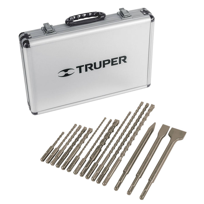 Juego de 15 brocas y cinceles SDS plus en estuche, Truper 11897 JSDS-15
