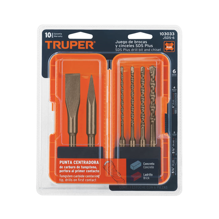 Juego de 6 brocas y cinceles SDS plus en estuche, Truper Código: 103033