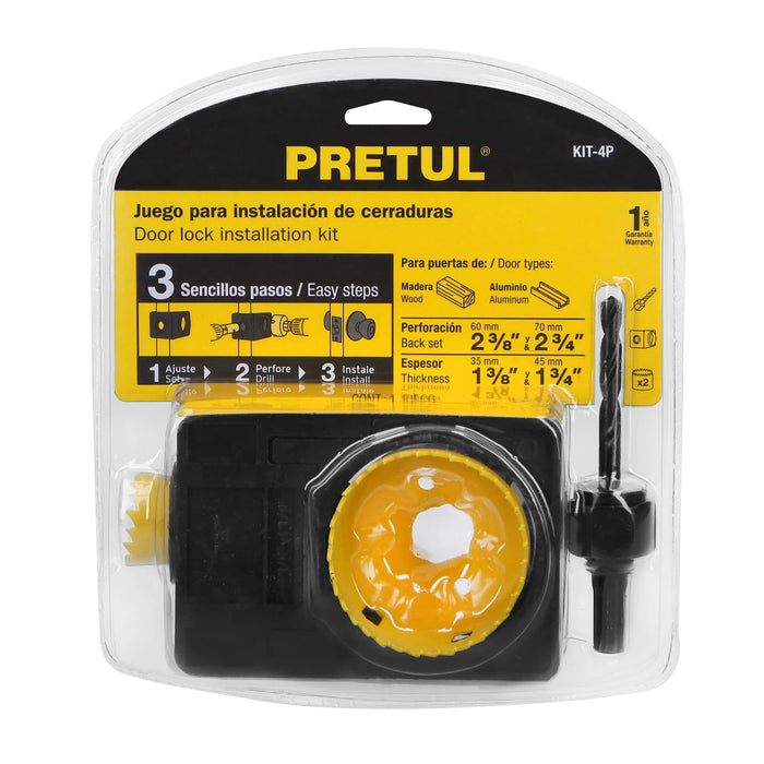 Juego de 4 piezas para instalar cerraduras, Pretul 26038 KIT-4P