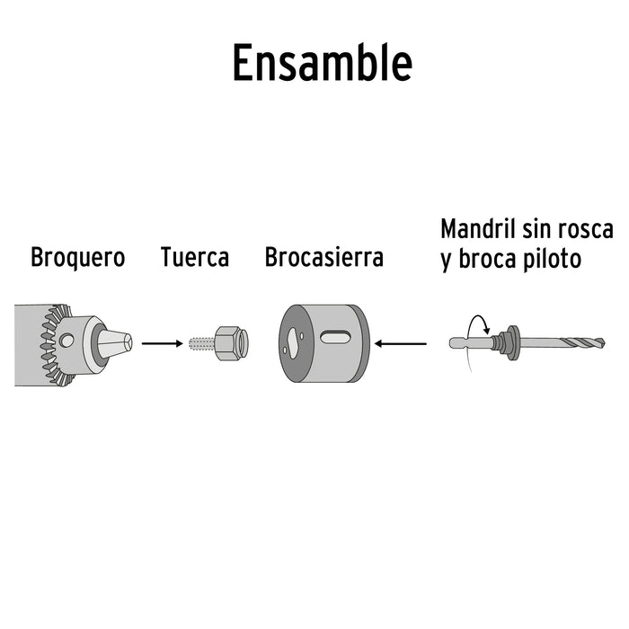 Juego de 4 brocasierras acero al carbono y 1 mandril, Pretul 23550 KIT-5P