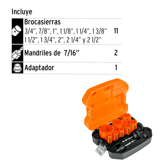 Juego de 11 brocasierras bimetálicas y 2 mandriles, Expert 15411 KITB-11